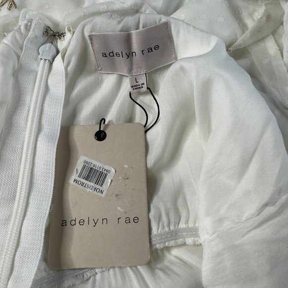 Adelyn Rae White Gold Embroidered Swiss Dot Tiered Ruffle Mini Dress Size L NEW! - Picture 14 of 16